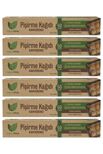 Roll-Up Ağartılmamış Kahverengi Pişirme Kağıdı 37 cm x 50 m 6 Paket | Yapışma...