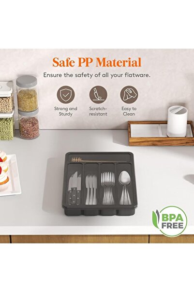 Lifewit Silverware Organizer with Lid, Covered Utensil Tray for Kitchen Drawe...