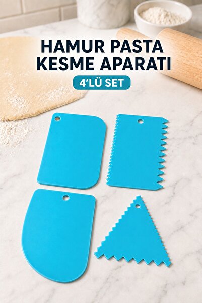 Ezupack Hamur Kesici Düzeltici, Kazıyıcı Pasta Sıvama Aparatı 4'Lü Set Mavi Renk