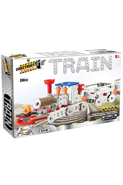 Construct It Kit STEM Locomotivă cu motor pe aburi cu două vagoane, Nivel int...