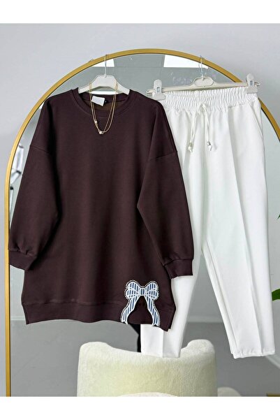 VOLT CLOTHİNG Butterfly Embroidered Hijab Tunic and Pants Set