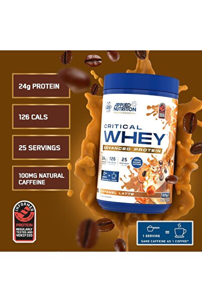 applied nutrition Critical Whey Protein Powder – 24g Protein per Serving, High Protein Powder, Protein Shake with BCAAs & Glutamine – Muscle Growth & Recovery (825g - 25 Servings) (Caramel Latte)