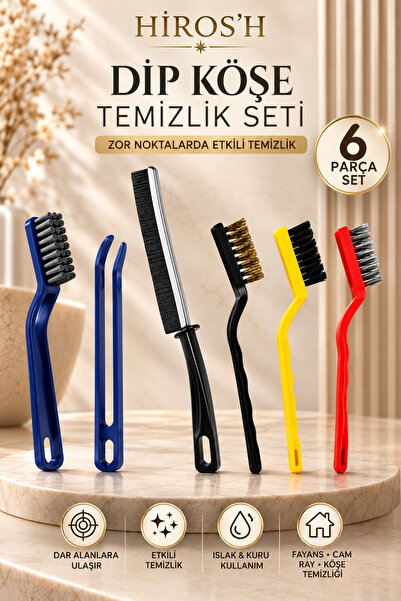 HİROS'H مجموعة فرش تنظيف الزوايا المكونة من 6 قطع - فرشاة تنظيف الفواصل وملقط...
