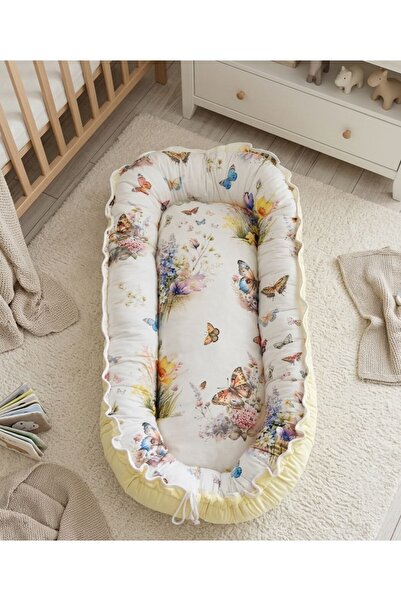 Babynest Oval Crib 100% Cotton Newborn Sleeping Nest Floral Yellow