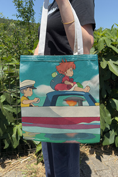 ZipZap Ponyo Miyazaki Ghibli V5 Summer Winter Double-Sided Canvas Print Tote ...
