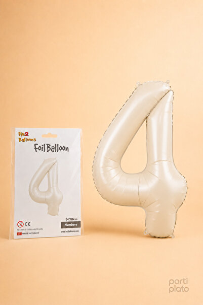 He2 Balloons بالون كريمي فويلو على شكل رقم 4 مقاس 86 سم، بالون بلون كريمي متو...