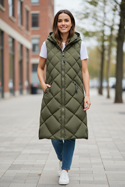 smartjest Women's Hooded Zippered Long Vest.H5