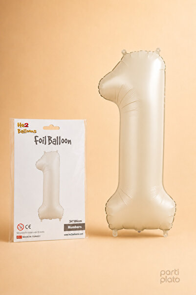 He2 Balloons بالون كريمي فويلو على شكل رقم 1 مقاس 86 سم، بالون بلون كريمي متو...