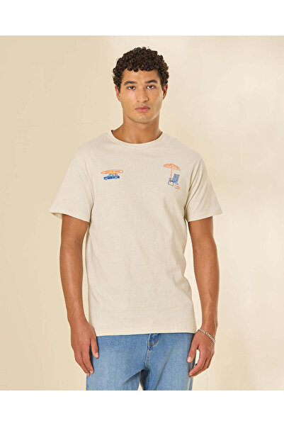REDTAG Men Cream Graphic T-Shirt