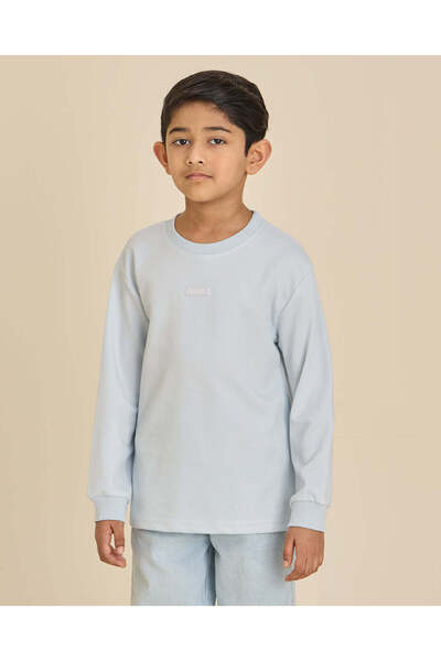 REDTAG Boys Blue Plain Long Sleeve Crew Neck T-Shirt