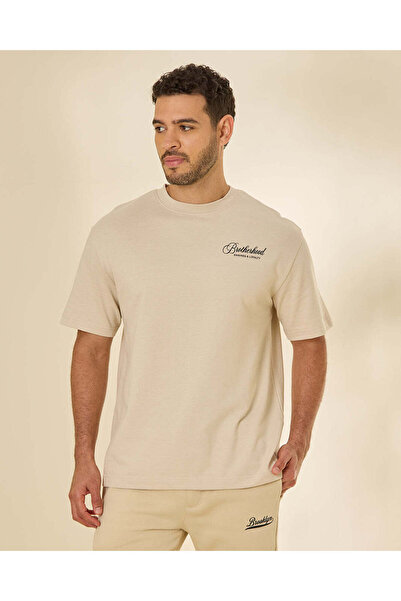 REDTAG Men Grey Terry Drop Shoulder Printed T-Shirt