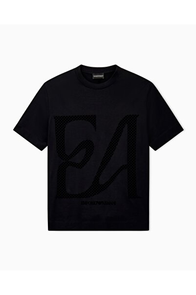 Emporio Armani Men's Regular Fit Round Neck Large Velvet Logo Short Sleeve Bl...