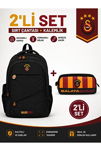 Galatasaray Αδειοδοτημένο Μαύρο Σακίδιο Πλάτης 26547+ Θήκη Στυλό 26578