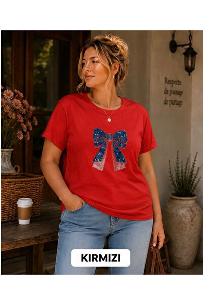 3S MODA Women's Plus Size Basic Ribbon Digital Printed T-Shirt