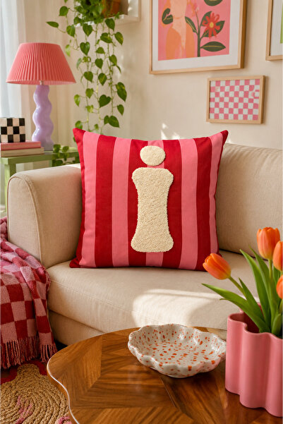 Pilloveland Punch Embroidered Throw Pillow Cover - 43*43 cm - Pink Letter I -...