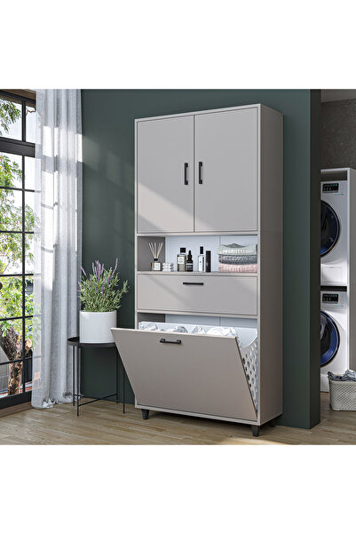 ROOMART Çamaşır Sepetli Banyo Dolabı, Çok Amaçlı Çekmeceli Dolap 90 x 200 cm
