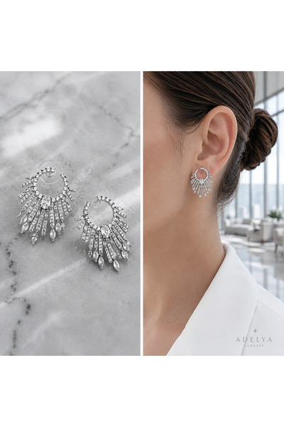 ADELYA CONCEPT Silver Color Zircon Stone Earrings2 Zmr