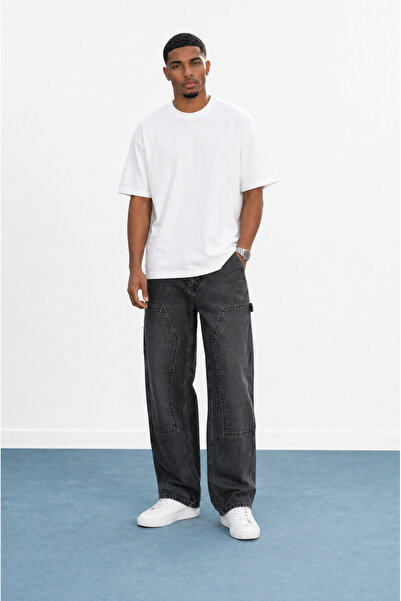 Respire Men's detailed part baggy jean black