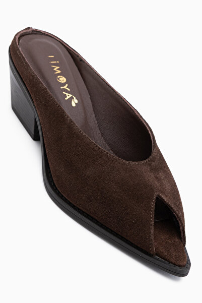 Limoya Rinesa Genuine Leather Brown Heeled Women's Slippers