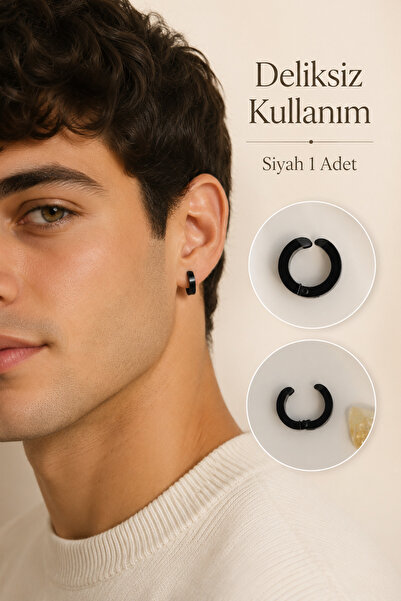 Sacce Scarves&Accessories حلق أذن من الفولاذ الأسود بدون ثقوب وحلق أذن للرجال...