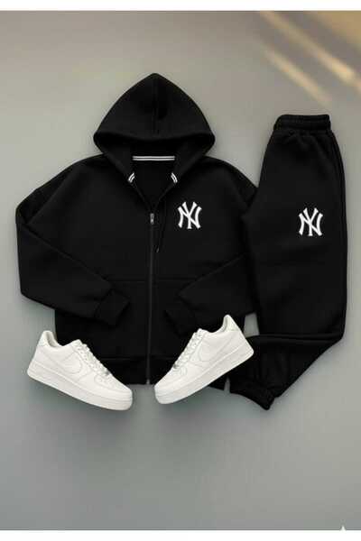 LiyAdaCo Unisex Hooded Printed Black Top and Bottom Tracksuit Set - Sportswea...