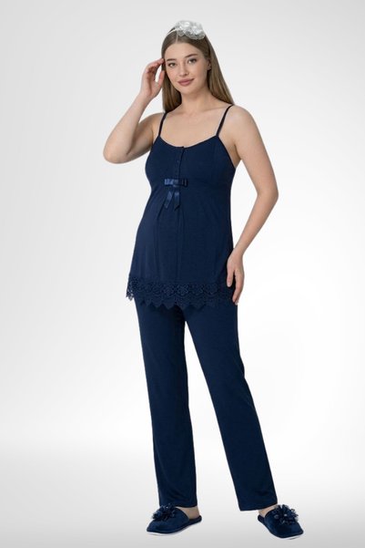Mecit Pijama Mecit 1525 navy blue robe maternity pajama set