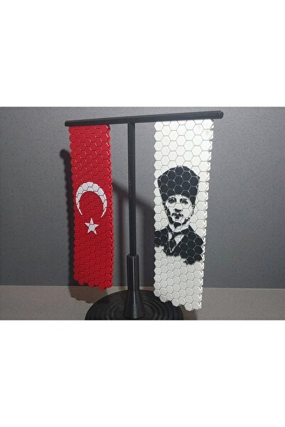 Atatürk Ve Türk Bayraklı Ofis Masa Aksesuarı - Hediyelik 3D Masa Dekoru