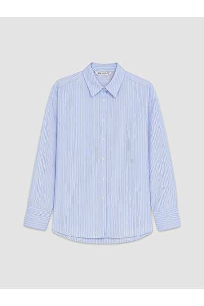 LC Waikiki Blue Striped Poplin Women's Shirt