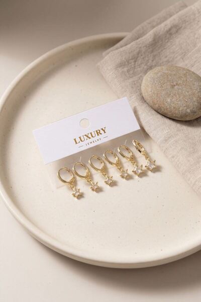 norsary Star Zircon Stone Gold Color Brass Set Earrings