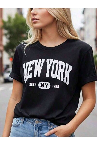23ERVA Women's Cotton "NEW YORK ESTD 1788" Graphic Tee, Classic Round Neck Sh...