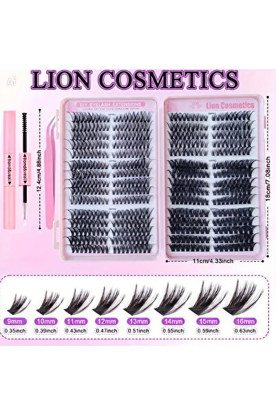 lion cosmetics 550 Adet Temu Karışık Şekil MIX Kitap Takma Kirpik Seti Yapışt...