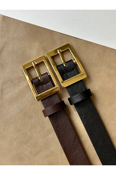 LİA KEMER 2Pcs Square Gold Buckle Belt Waist Belt Coat Belt Dress Belt Trouse...