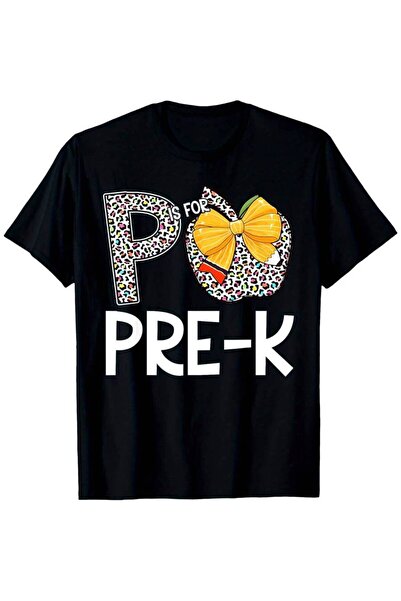 29CUN تي شيرت P Is Pre-K Teacher Leopard Apple Back To School برقبة دائرية من...