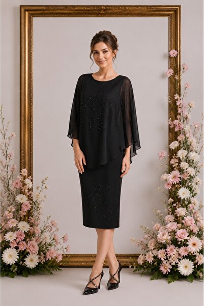 OEM Rochie eleganta Olivia din voal si insertii de strasuri,negru
