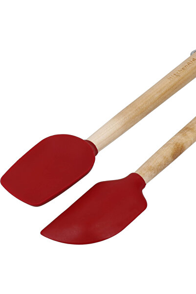 Kitchenaid Birch Wood 2-Piece Mini Silicone Spatula Set – Heat Resistant Non-stick Safe Baking & Mixing Spatulas with Hanging Hooks