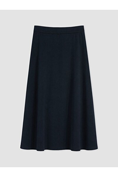 LC Waikiki Lcw Grace Navy Blue Elastic Waist Modal Textured Flared Skirt