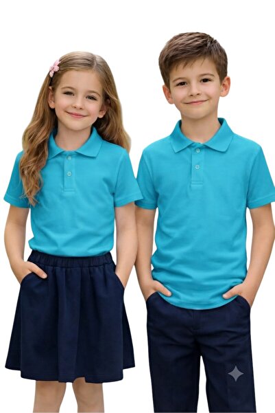 ERDEM KIDS تي شيرت مدرسي أساسي يومي من القطن ذو ياقة بولو وأكمام قصيرة باللون...