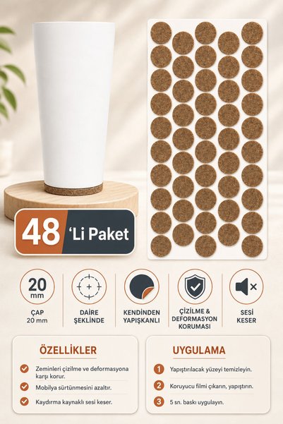 NUBLADO 48’li Kendinden Yapışkanlı Keçe 20 mm – Masa, Sandalye ve Mobilya Aya...