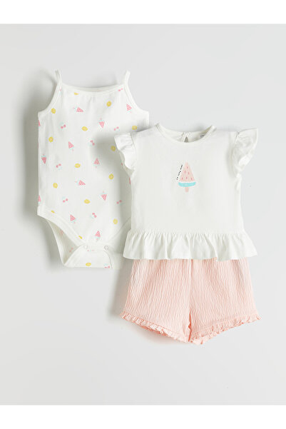 LC Waikiki Trendlucky Oval Collar Basic Baby Girl Set 3-Piece