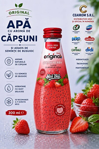 Original APA CU AROMA DE CAPSUNI SI ADAOS DE SEMINTE DE BUSUIOC 300ML 24BUCATI