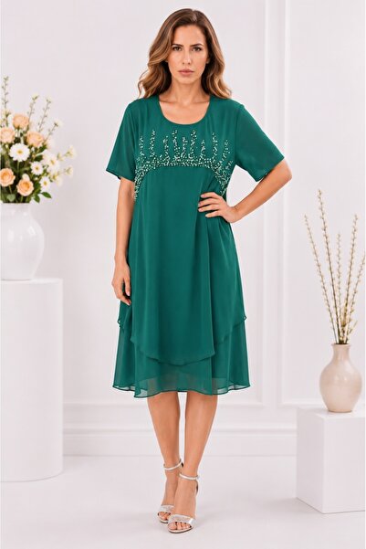 OEM Rochie rafinata Harper cu aplicatii de strasuri,nuanat de verde