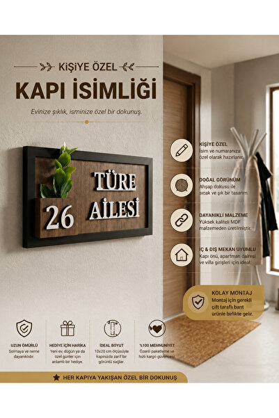 MiwoHome Kişiye Özel Ahşap Kapı İsimliği – 15x30 cm MDF Dekoratif Kapı Tabelası