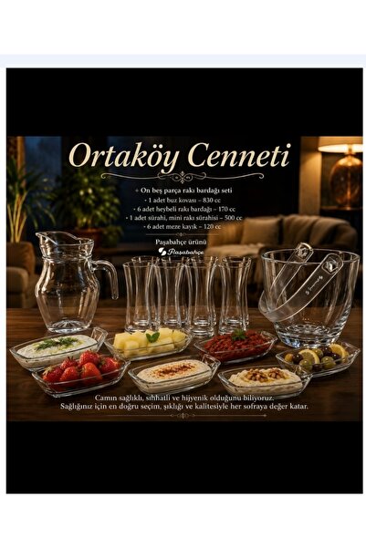 Paşabahçe 15 parça HEYBELİ rakııseti 6 ad Heybelı bardak 170 cc 1 ad buzluk 8...