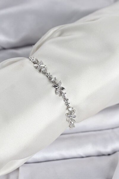 norsary Silver Color Clover Model Zircon Stone Women's Bracelet with Elevator...