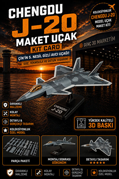 Genç 3D Chengdu J-20 Maket Uçak Kit Kartı - Demonte 3D Stealth Savaş Uçağı Ma...