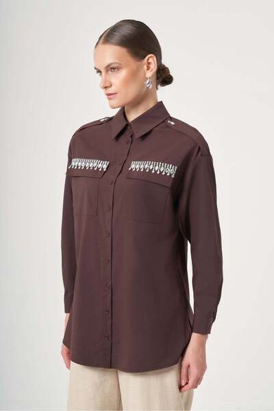 FTZ WOMEN Women's Stone Detail Shirt Brown 31438