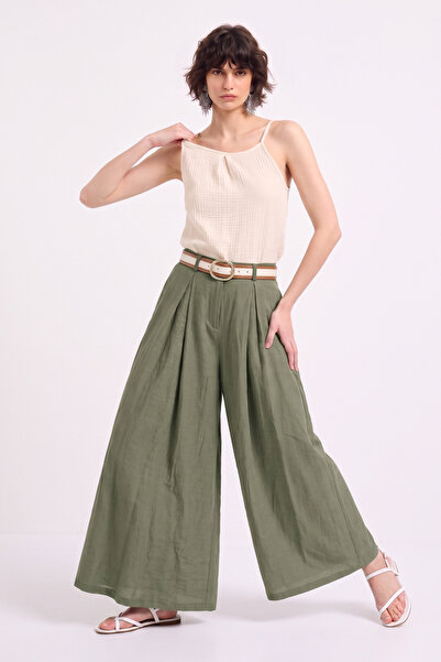 BARRELS AND OIL Women's belted loose cut skirt pants - olive