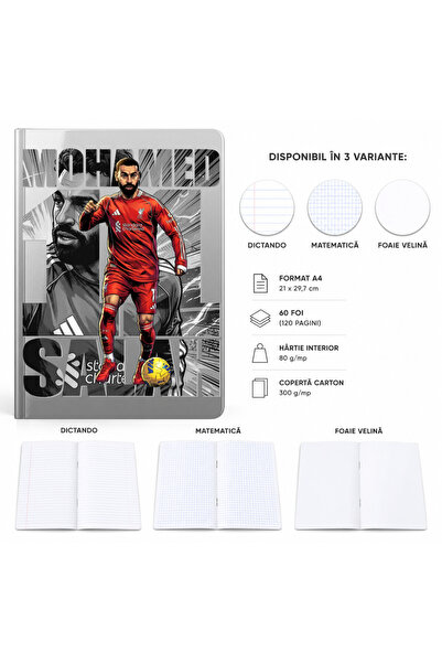 Ingift Caiet A4 Personalizat Mohamed Salah – 60 Foi, foaie Velina