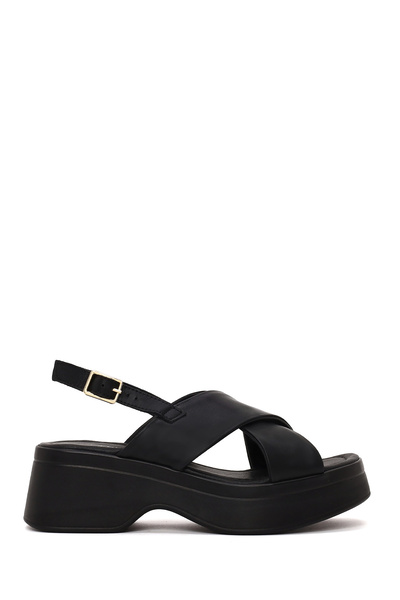 Derimod Women's Black Thick-Soled Leather Sandals 26Sfd182018