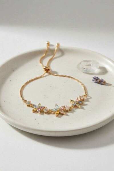 norsary Brass Gold Color Floral Model Zircon Stone Elevator Bracelet